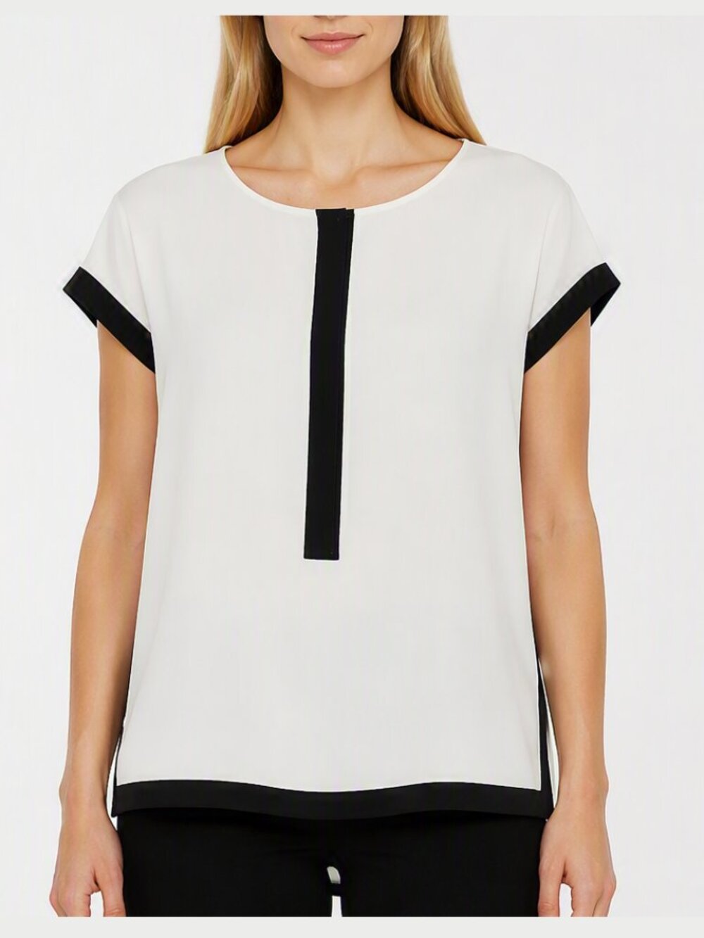 TRISTAN Contrast Trim White Black Tunic Blouse Top XS